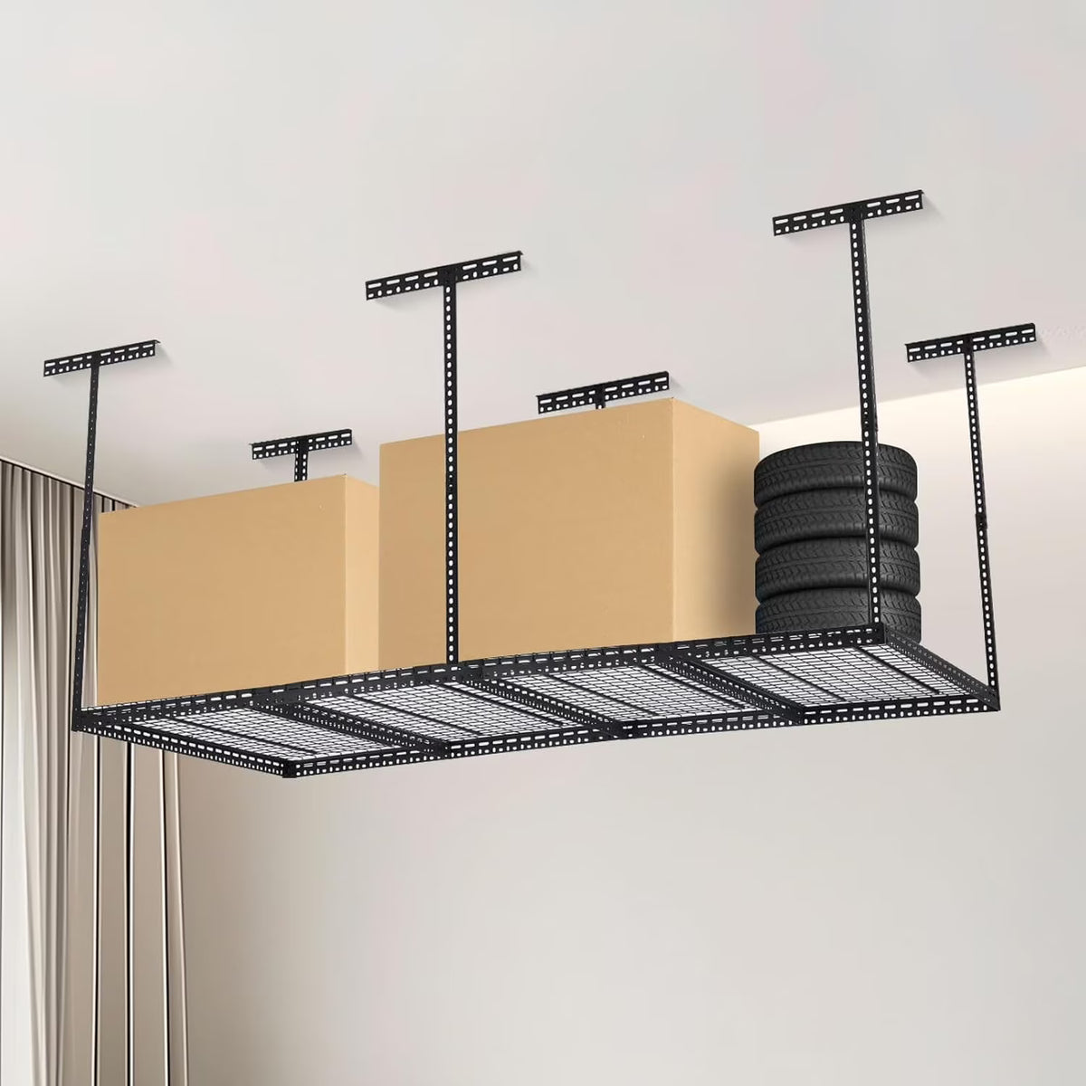 Pinypikaka 4'x8' Overhead Garage Storage Rack, 22"-40" Height Adjustable Ceiling Storage Rack 660lbs Weight Capacity - image 1