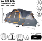 UNP Camping Tent 10-Person-Family Tents, Parties, Music Festival Tent, Big, Easy Up, 5 Large Mesh Windows, Double Layer, 2 Room, Waterproof, Weather Resistant, 18ft x 9ft x78in - image 38