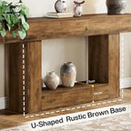 63-Inch Brown and Gray Slim Wooden Console Table for Entryway - image 11