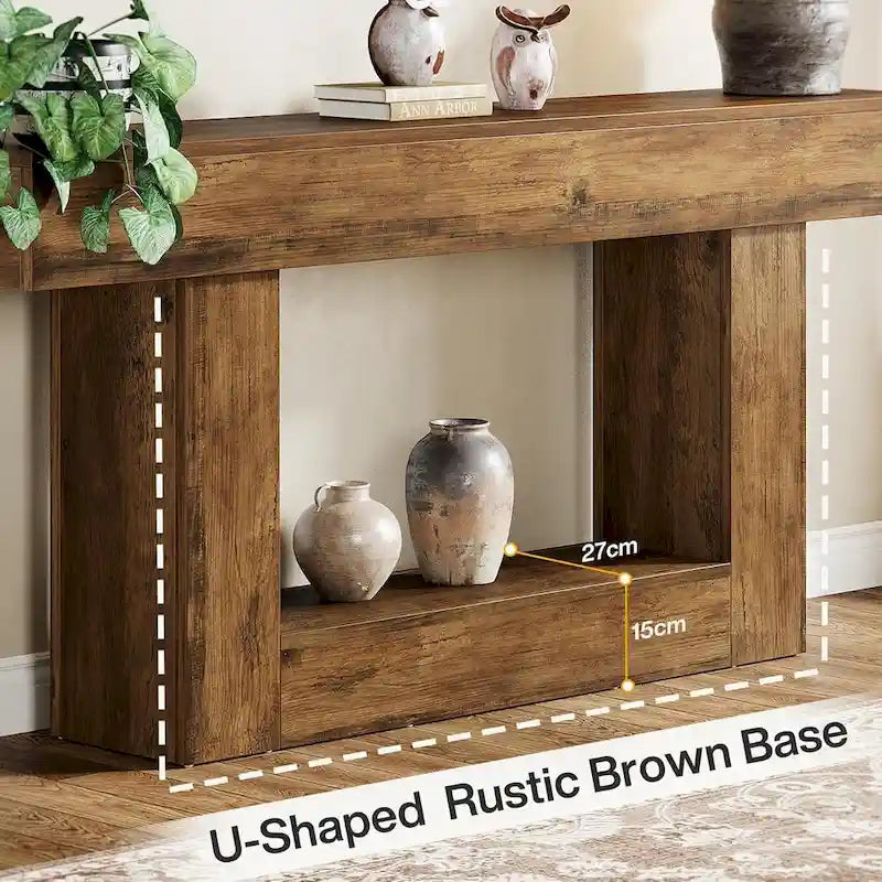 63-Inch Brown and Gray Slim Wooden Console Table for Entryway - image 11