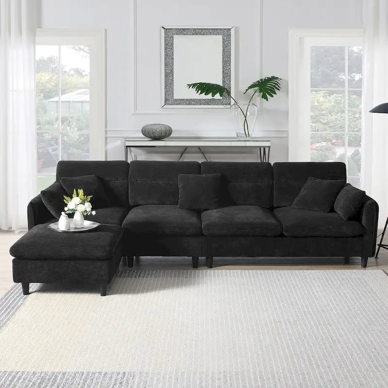 110-Inch L-Shaped 5-Seater Sectional Sofa with Removable Ottoman, Cloud Chenille Fabric, and 5 Cushions - image 26
