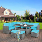 7 Pcs Rattan Patio Dining Furniture Sectional Sofa Set with Dining Table, Ottomans & Cushions - image 37
