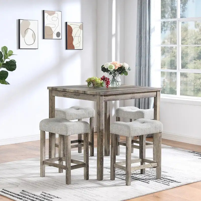 5-Piece Wood Dining Set: Square Table with 4 Upholstered Chairs - image 2
