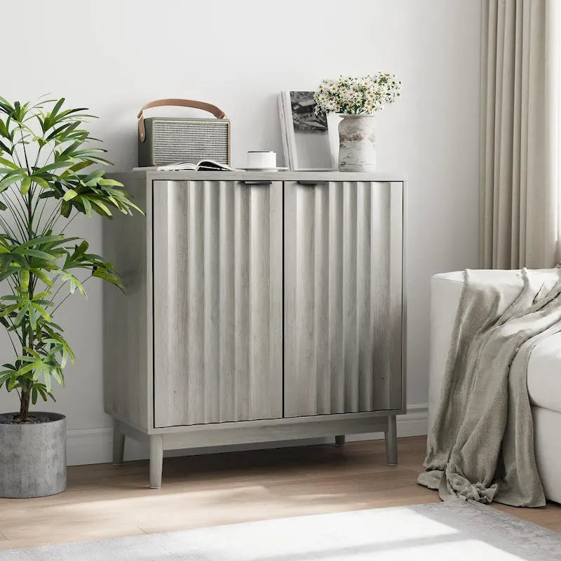 Freestanding Wash Grey Fluted Sideboard Cabinet with Adjustable Shelf - Stylish Wood Storage Solution - image 2