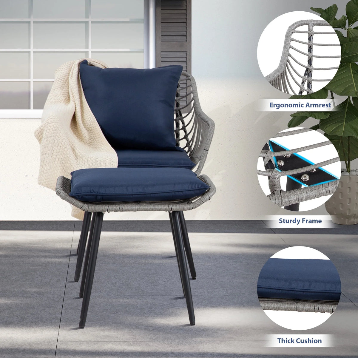 Ainfox 7 Pcs Outdoor Patio Furniture Sofa Set on Sale, Grey Rattan Grey Cushion - image 42