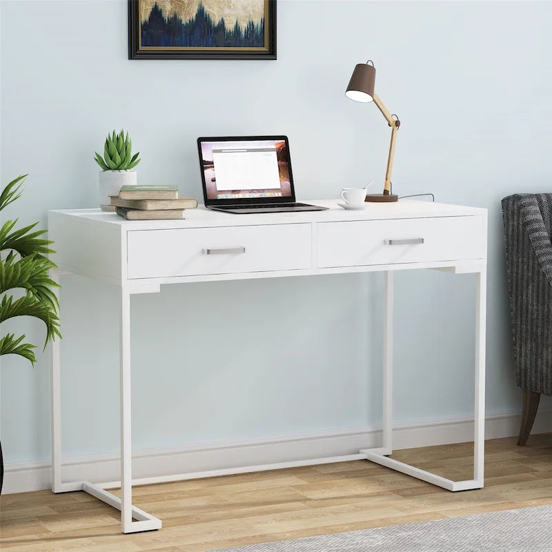 Modern Computer Desk with 2 Drawers - Stylish Study Writing Table with Storage for Home Office - image 2