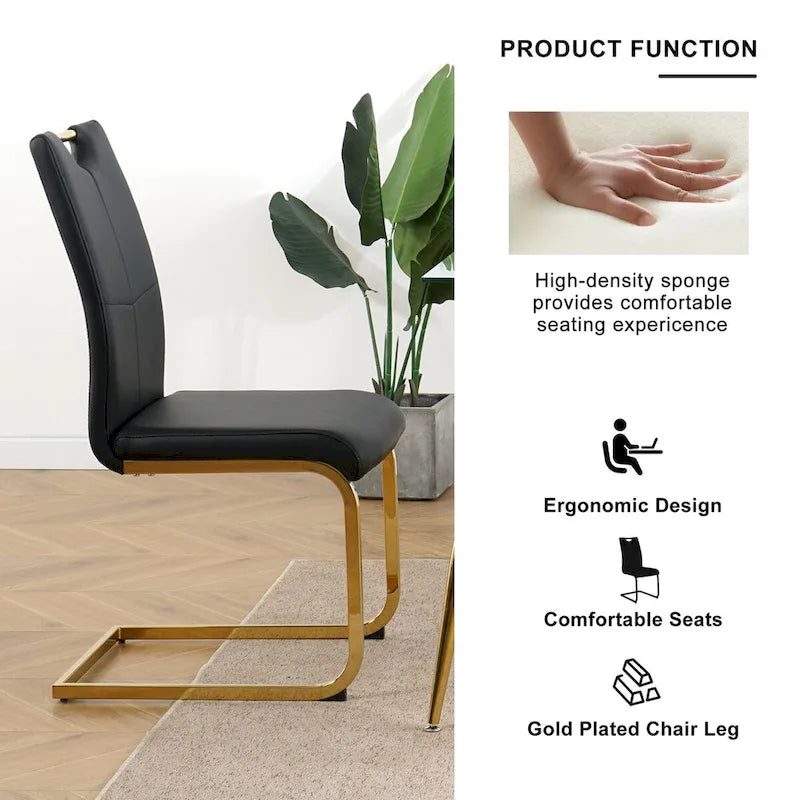 4-Piece Modern Faux Leather Dining Chair Set with Gold Metal Legs and Padded Seats - image 14
