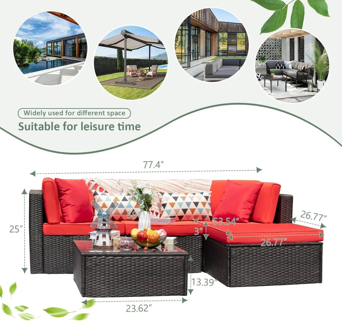 Devoko 5 Pieces Patio Furniture Sets All Weather Outdoor Sectional Patio Sofa Manual Weaving Wicker Rattan Patio Seating Sofas with Cushion and Glass Table(Beige) - image 48