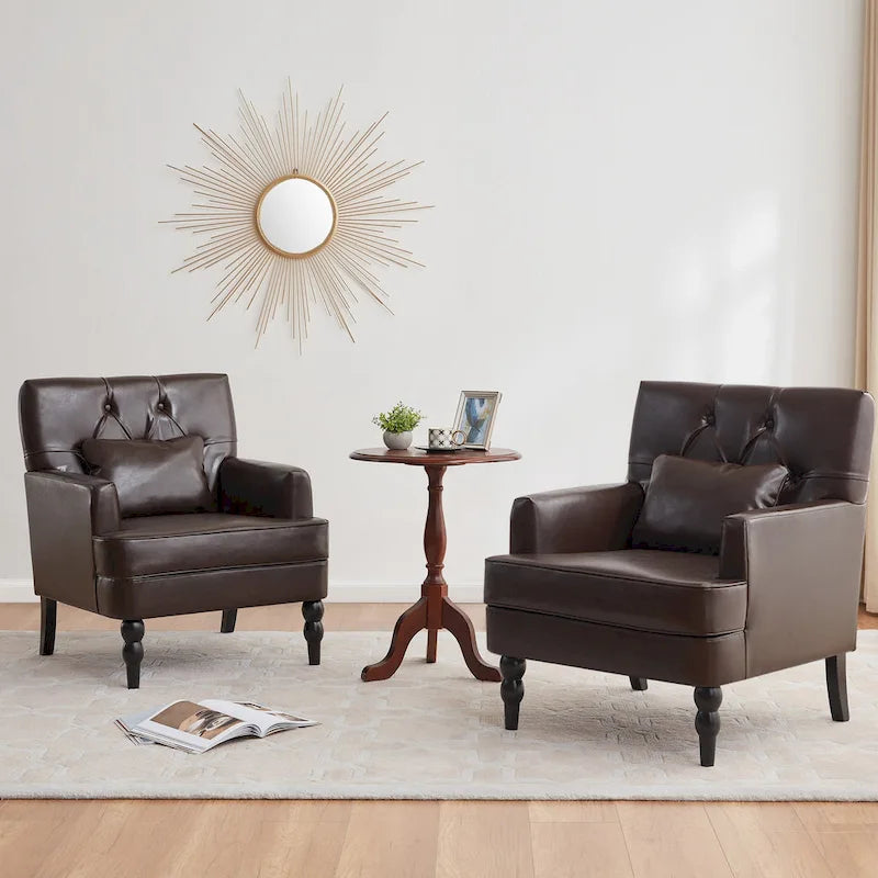 Set of 2 Arm Chair Upholstered Button Tufted Accent Chair with Lumbar Pillow Beige/ Grey/ Light Blue - image 12