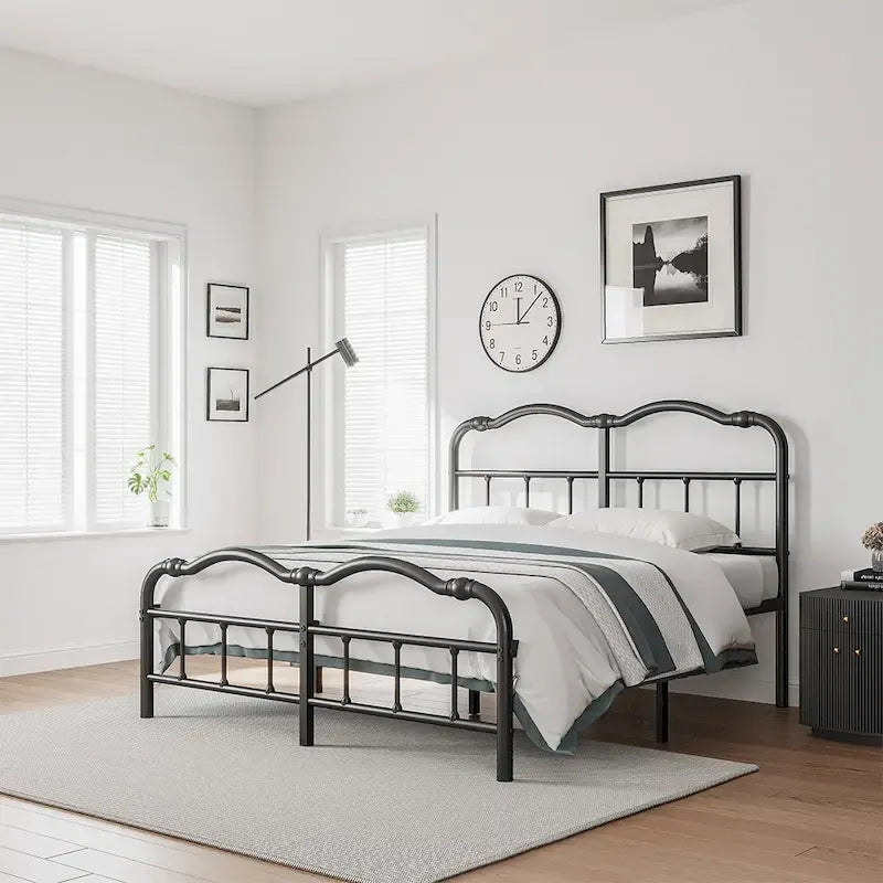 Sturdy 18-Inch High Steel Tube Iron Bed with Double Wave Headboard and Footboard - image 13