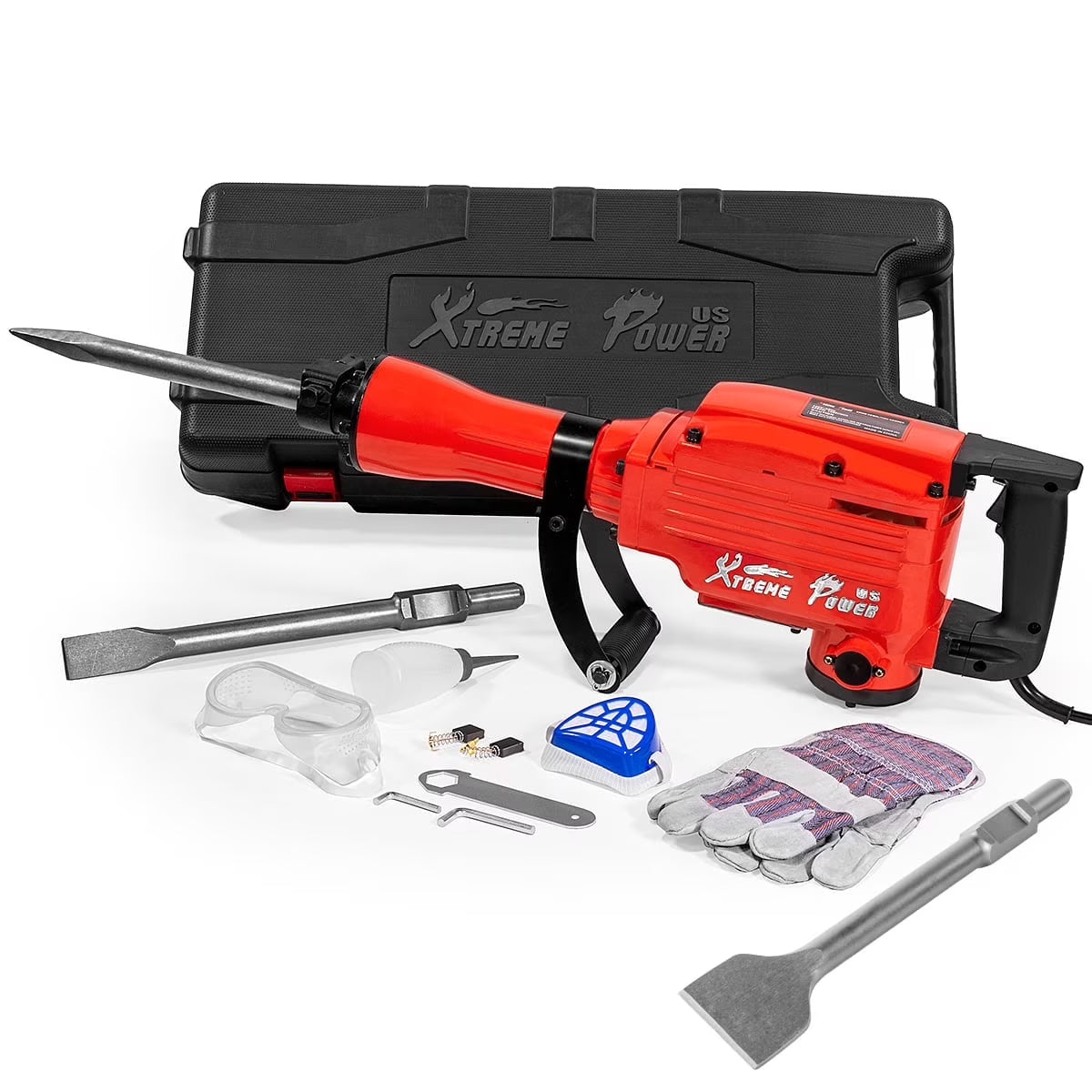 XtremepowerUS Demolition Jack Hammer Heavy Duty, 2200W Electric Jackhammer With Scraping Chisel, 1800BPM Power Drill Concrete Breaker Bar Point & Chisel Bits Chisel Set, Red - image 1