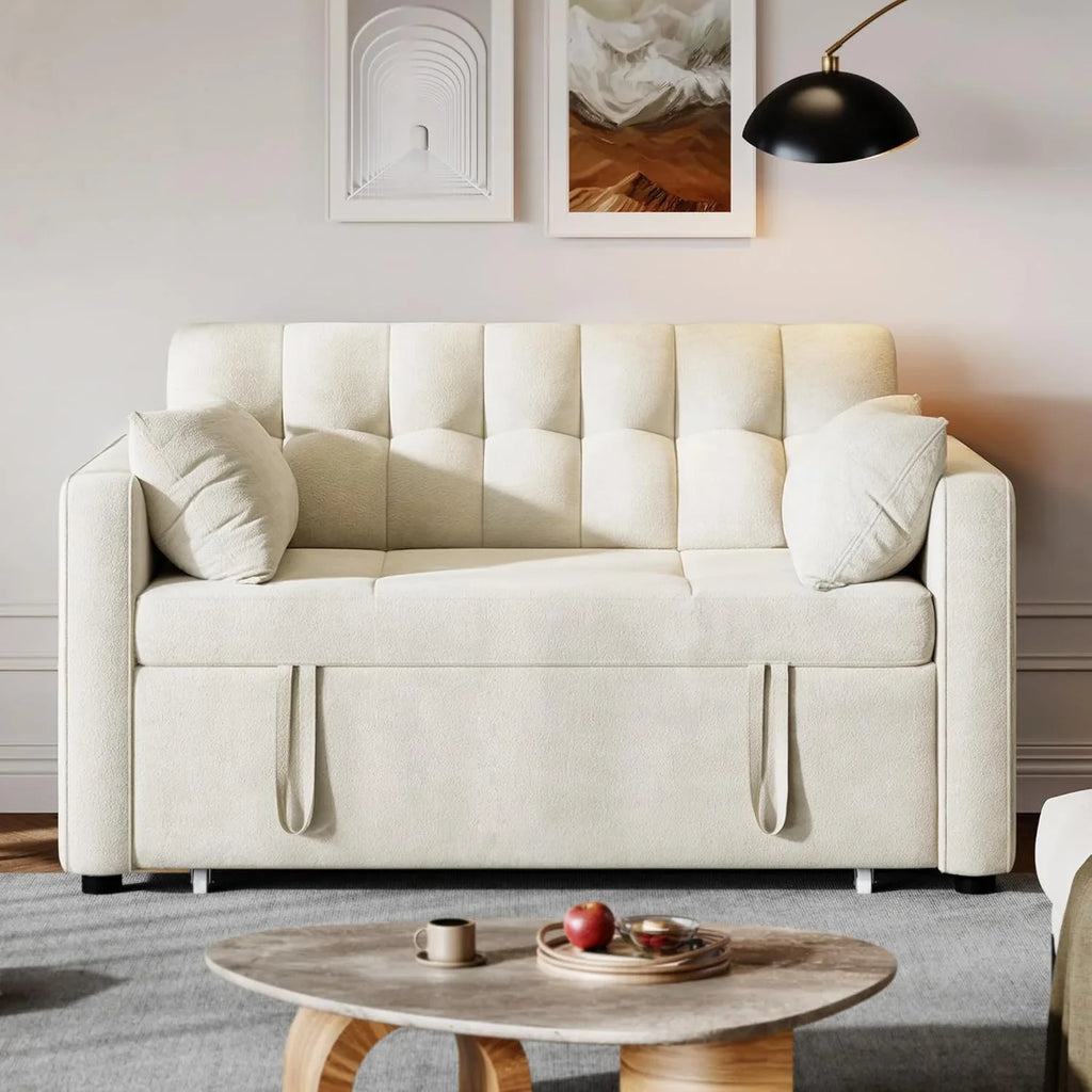 3-in-1 Convertible Sofa Bed, 55" Sleeper Sofa with Pull-Out Bed, Cat-Scratch-Proof Fabric Futon Couch with Adjustable Backrest and Side Pocket, Loveseat for Living Room Apartment, Grey - image 5