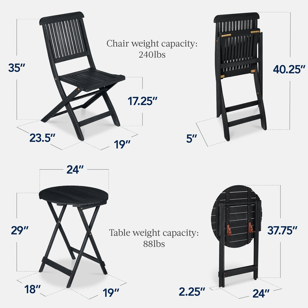 Best Choice Products 3-Piece Acacia Wood Bistro Set, Folding Patio Furniture w/ 2 Chairs, Table - Natural - image 59
