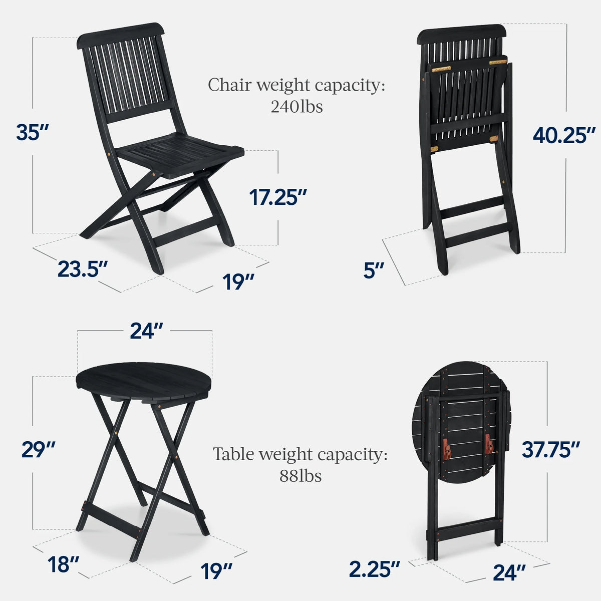 Best Choice Products 3-Piece Acacia Wood Bistro Set, Folding Patio Furniture w/ 2 Chairs, Table - Natural - image 59