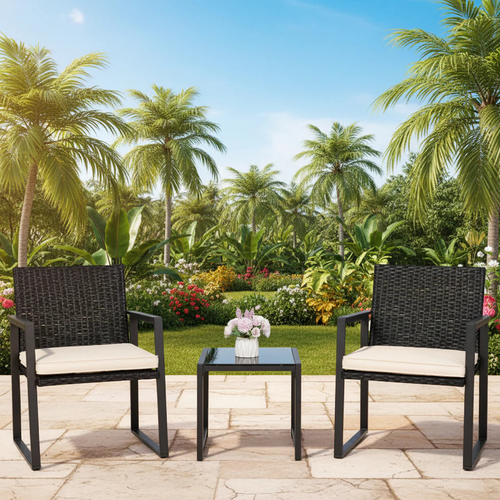 Outdoor Wicker Bistro Set with 2 Chairs & Table - image 3