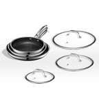 HexClad 6 Piece Hybrid Stainless Steel Cookware Pan Set 8 inch, 10 inch, 12 inch with Glass Lids, Size: One size, Black - image 11
