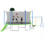 12FT Trampoline with Slide, Swings, SEGMART Recreational Trampoline with Basketball Hoop and Ladder, Heavy Duty Outdoor Backyard Trampoline with Net for Kids and Adults, Green - image 14