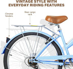 WEIZE Beach Cruiser Bike, 26 inch Commuter Bicycle for Adult Men and Women, 7-Speed/High-Carbon Steel/Front & Rear Fenders, Comfortable City Bikes with Rear Rack or Basket, Ergonomic Upright Design - image 15