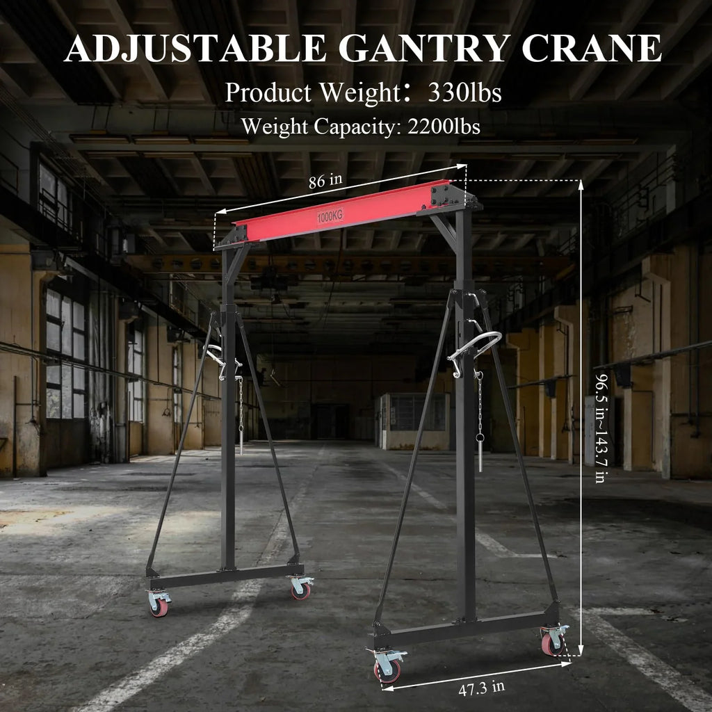 2025  1 Ton Adjustable Gantry Crane, 2200 lbs Capacity, Height Adjustable 96.5"-143.7", Portable Hoist for Factory, Construction, Warehouse, Auto Repair - image 2