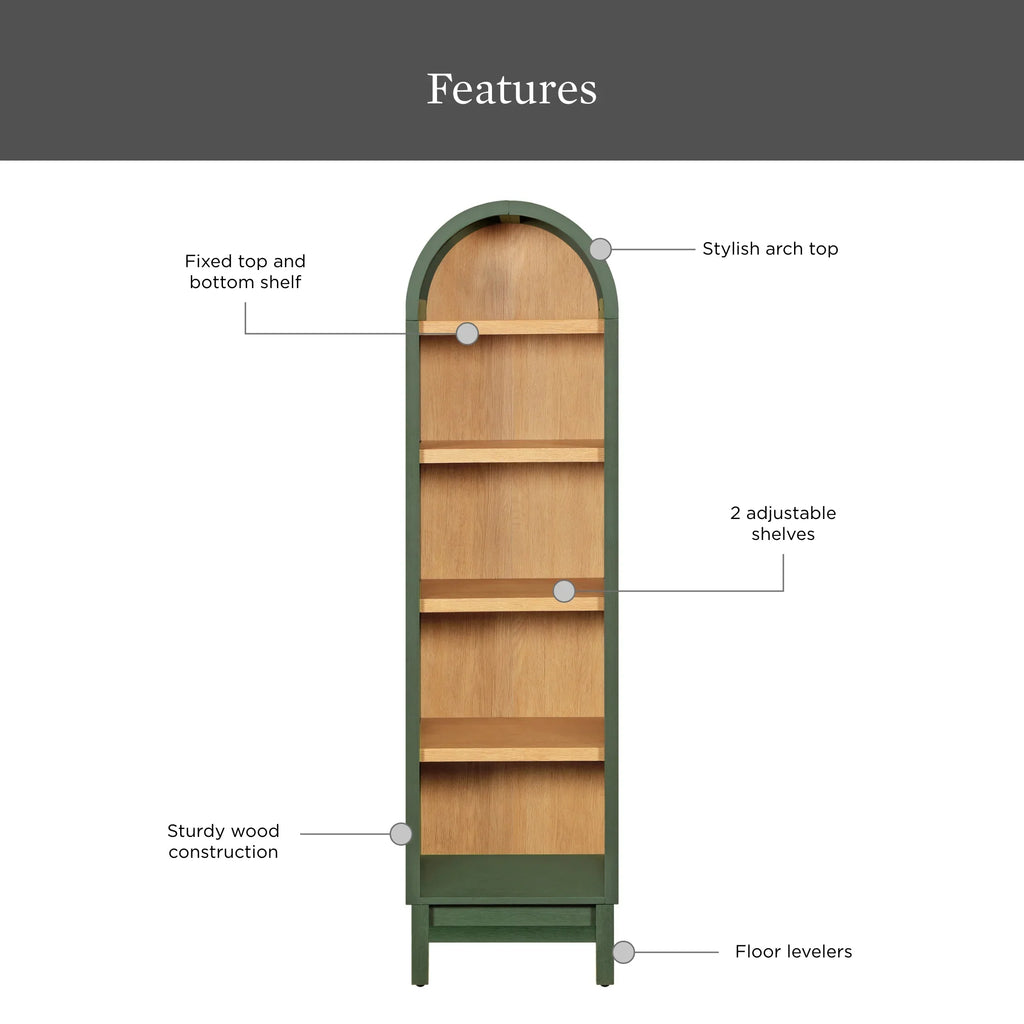 Better Homes & Gardens Juliet Narrow Arch Bookcase, Deep Green and Light Honey - image 4