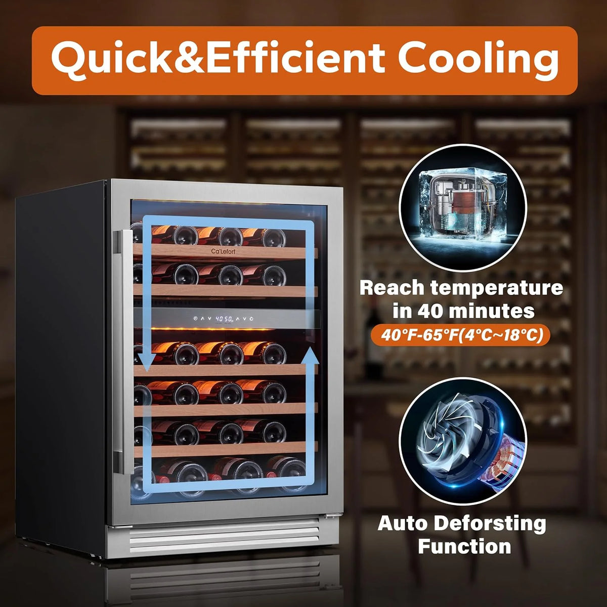 24'' Wine Cooler Refrigerator - 46 Bottle Wine Fridge Dual Zone with Modern Touch Intelligent Digital 40°-65°F Low Noise, Built in or Freestanding Wine Cooler for Home and Kitchen - image 6