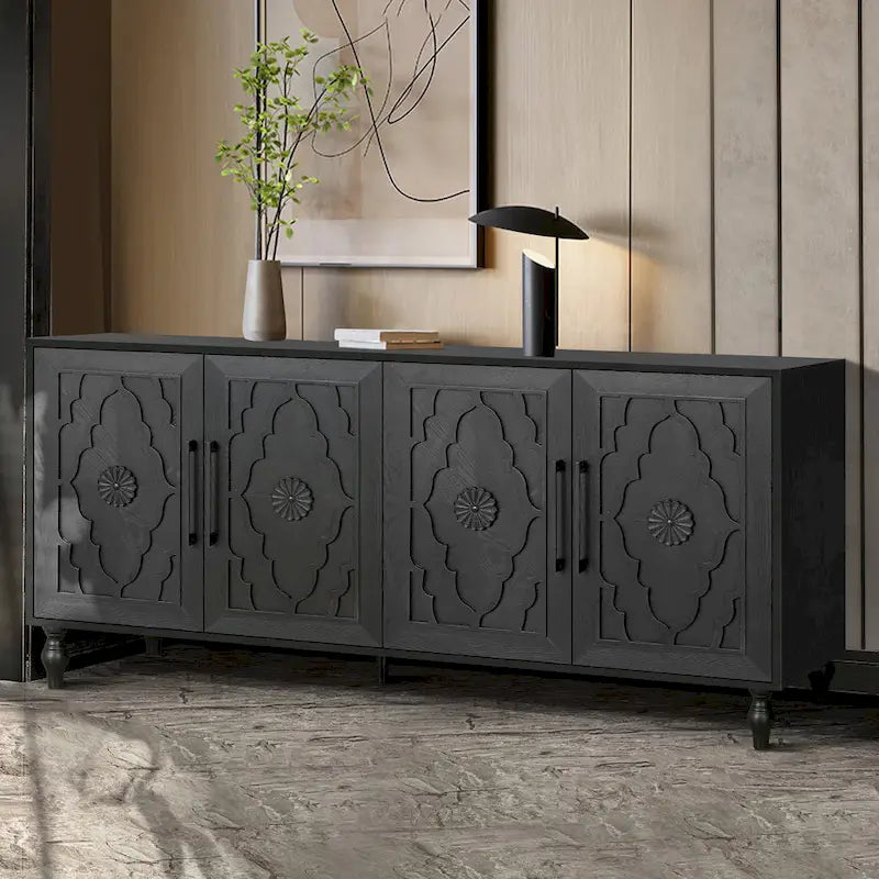 Large Floral Carved Storage Cabinet - Sideboard Buffet - image 26