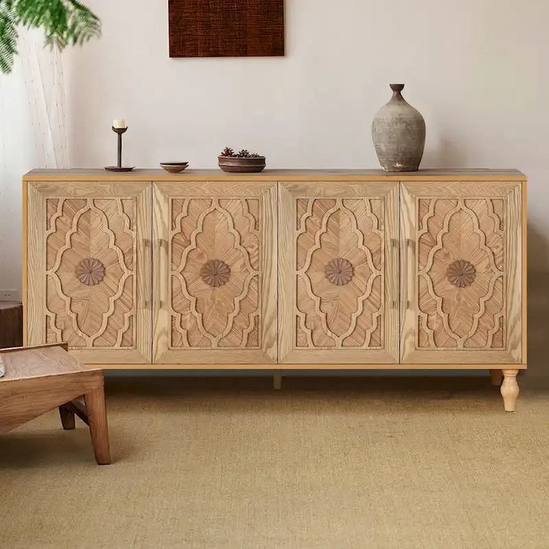 Large Floral Carved Storage Cabinet - Sideboard Buffet - image 1