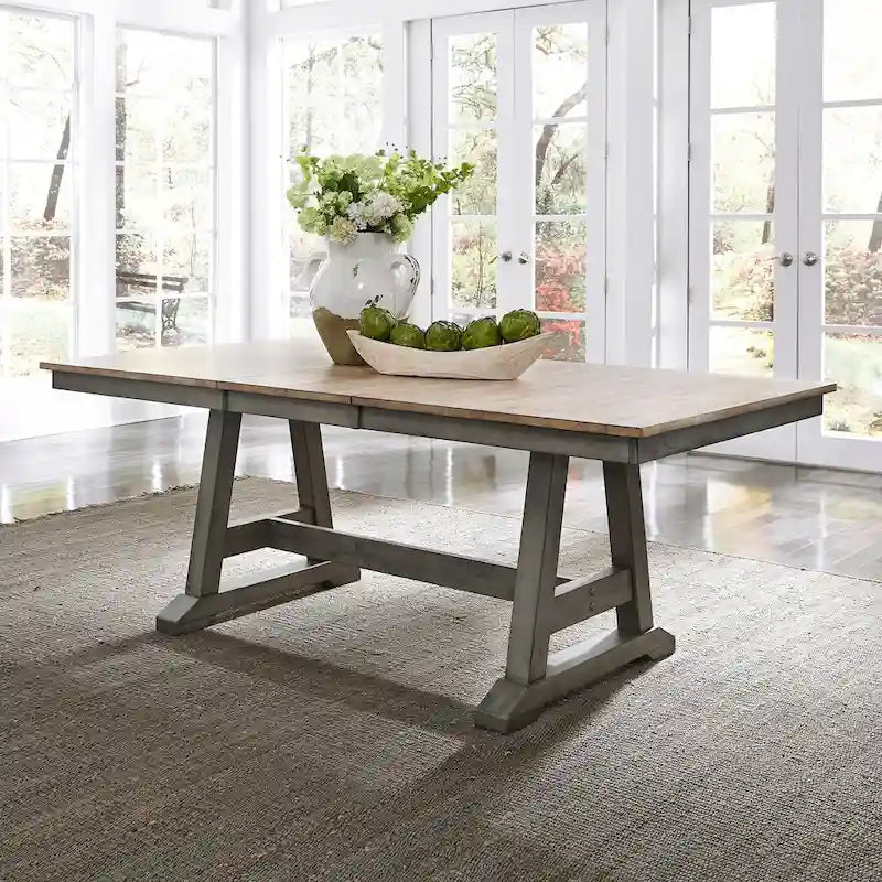 Lindsey Farm 7-Piece Trestle Table Set in Gray and Sandstone - image 13