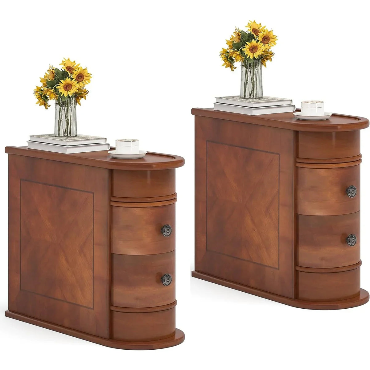 Solid Wood Chairside End Table, Two-Drawer Narrow Side Table Slim - image 12