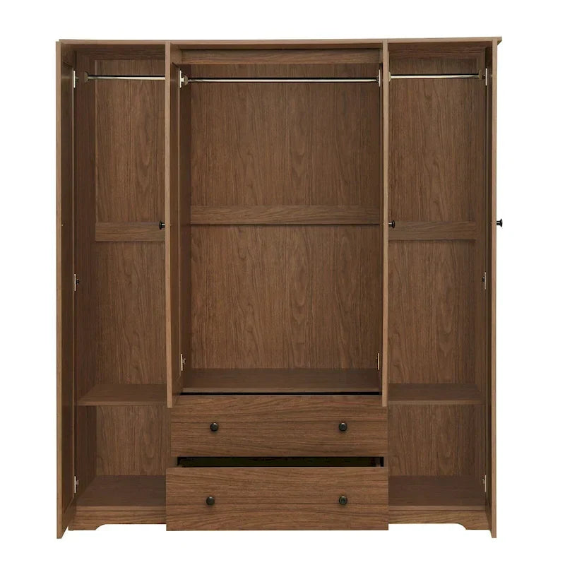 Freestanding 4-Door Wardrobe Armoire with 2 Drawers and Hanging Rods for Clothes Storage - image 22