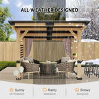 [10x12FT] Heavy Duty Premium Outdoor All-Season Wooden Cedar Hardtop Gazebo With Metal Roof & Back Curtains (SAK57184) - image 2