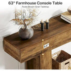 63-Inch Brown and Gray Slim Wooden Console Table for Entryway - image 12