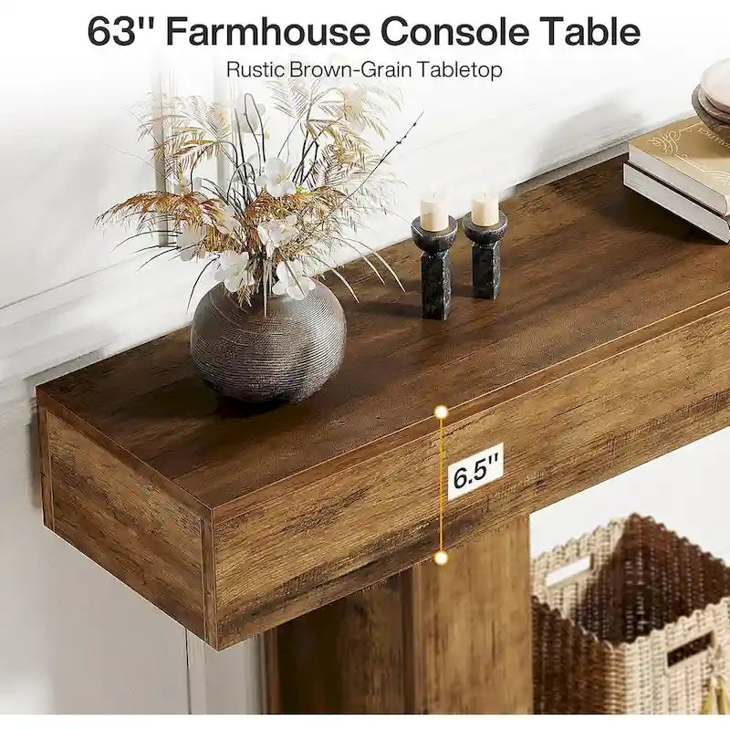 63-Inch Brown and Gray Slim Wooden Console Table for Entryway - image 12