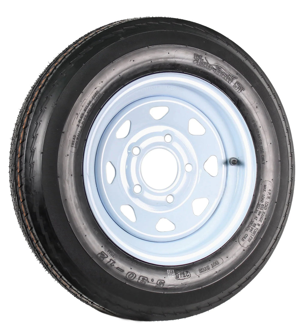 Two Trailer Tires On Rims 5.30-12 530-12 5.30 X 12 5 Hole Wheel White Spoke - image 3