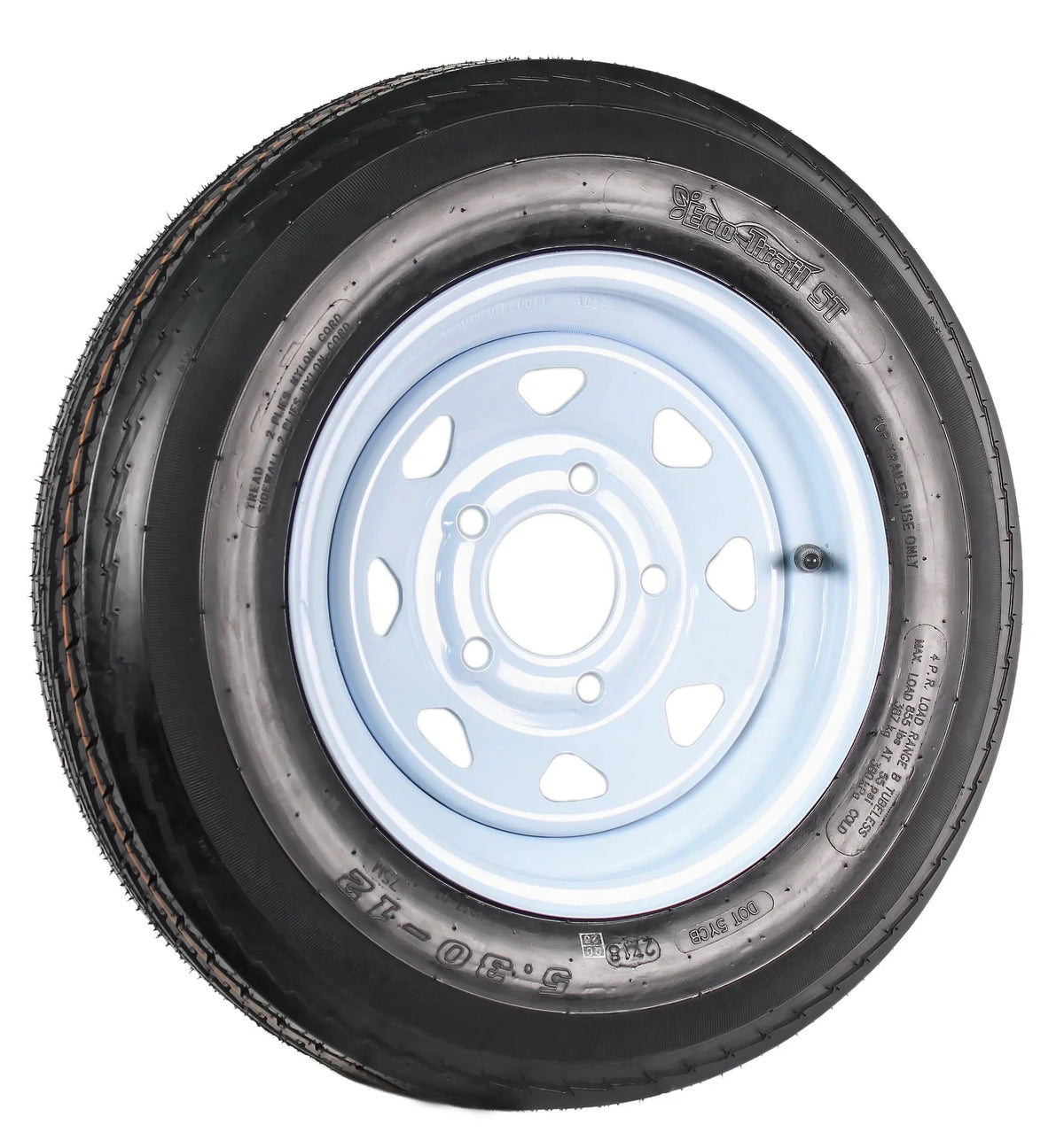 Two Trailer Tires On Rims 5.30-12 530-12 5.30 X 12 5 Hole Wheel White Spoke - image 3