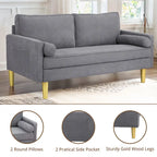 Elegant 65-Inch Orange Polyester 2-Seater Loveseat with Side Pockets and Round Cushions - image 15