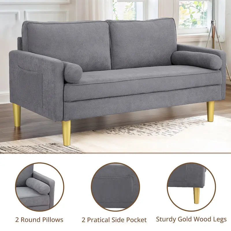 Elegant 65-Inch Orange Polyester 2-Seater Loveseat with Side Pockets and Round Cushions - image 15