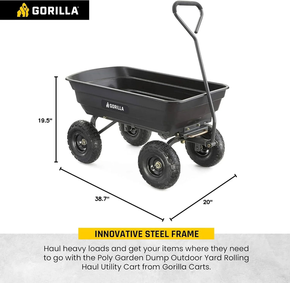 Heavy Duty Poly Utility Dump Wagon Garden Cart w/Pneumatic Tires, 6 Cu Ft - 1200 lb Capacity Outdoor Wheelbarrow for Yard, Landscaping & Gardening, Lawn Tractor or ATV Towable-Gorilla Carts - image 26
