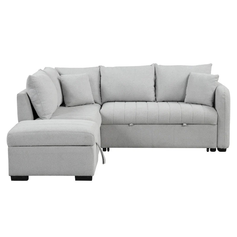 82.6" L-Shaped Sectional Sofa Bed with Pull-Out Feature, USB Ports, Power Sockets, and Movable Storage Ottoman - Bei - image 8