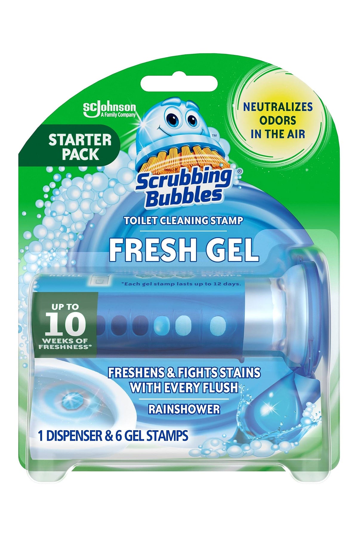 Scrubbing Bubbles Toilet Cleaning Stamp, Rainshower, Fresh Gel, Starter Pack - 1.34 oz - image 1