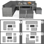 7 Pcs Rattan Patio Dining Furniture Sectional Sofa Set with Dining Table, Ottomans & Cushions - image 56
