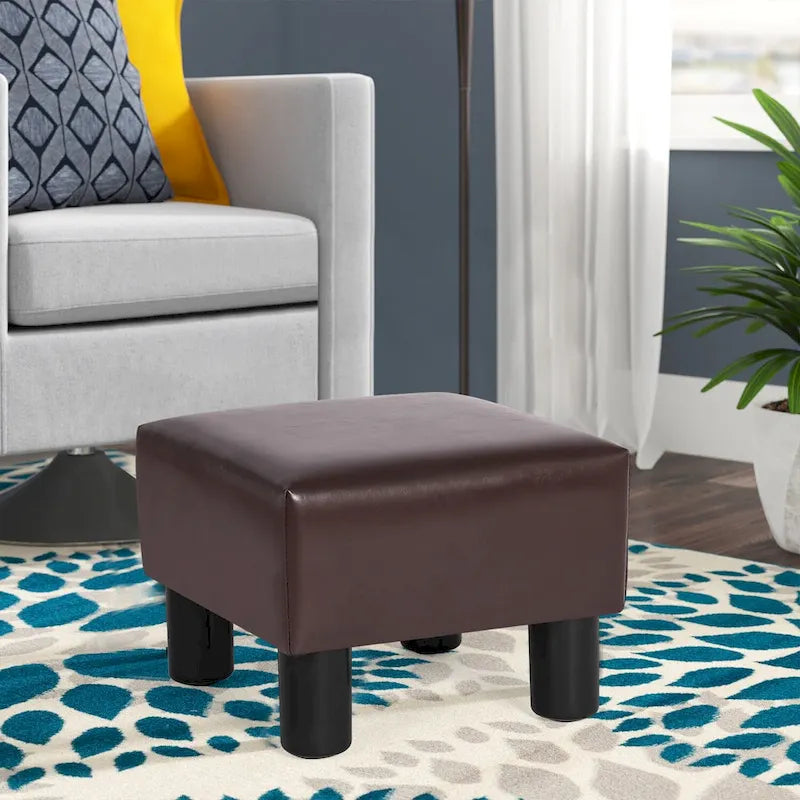 Square Footrest Stool with Upholstered Seat and Wooden Legs - image 9