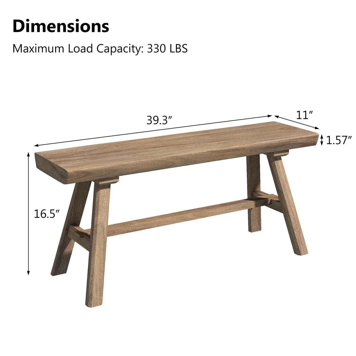 39" Solid Wood Bench, Rustic Farmhouse Wood Dining Room & Entryway Bench Seat for Indoors and Outdoors - image 4