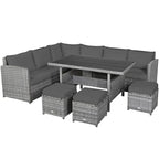 7 Pcs Rattan Patio Dining Furniture Sectional Sofa Set with Dining Table, Ottomans & Cushions - image 47