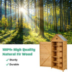 63" Wood Outdoor Storage Shed Lockable Garden Tools Storage Cabinet with 5 Shelves, Galvanized Sheet Roof - image 11
