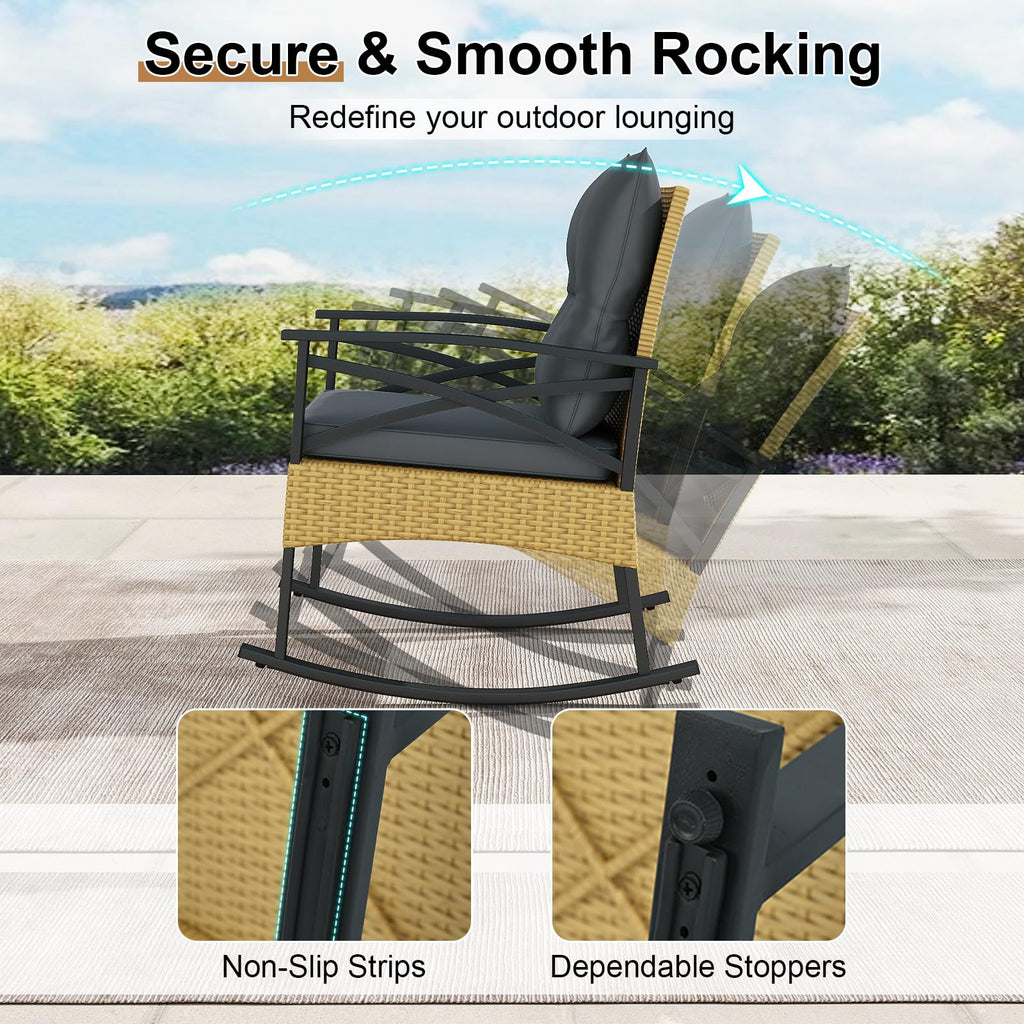 Tangkula 3 Pieces Outdoor Rocking Chairs Set for Garden - image 4