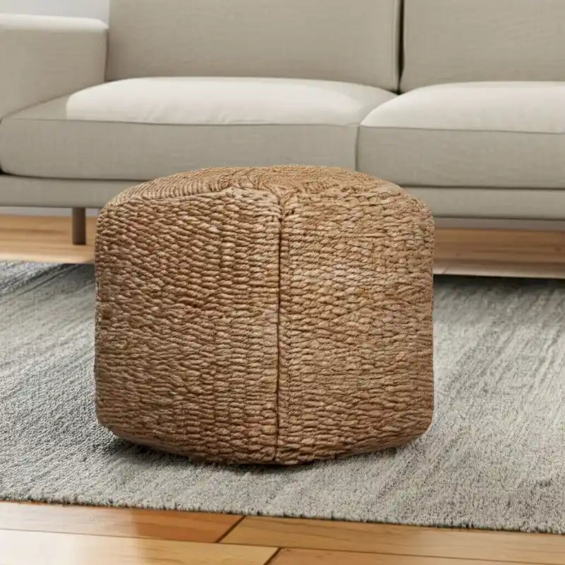 HomeRoots 18-Inch Natural Jute Woven Cube Pouf Ottoman - image 1