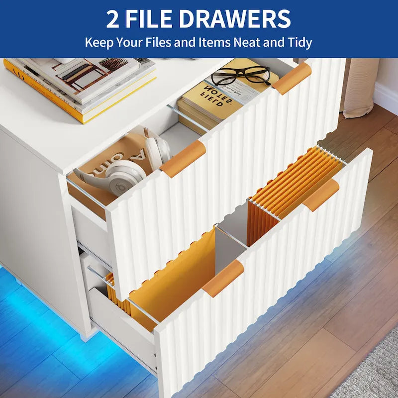 Moasis Lateral Filing Cabinet with LED Lighting and 2 Drawers for Home Office - image 16