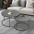 Round Sintered Stone Top Nesting Coffee Table with Black Metal Frame - 31.5 x 17.7 Inches - image 2