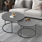 Round Sintered Stone Top Nesting Coffee Table with Black Metal Frame - 31.5 x 17.7 Inches - image 2